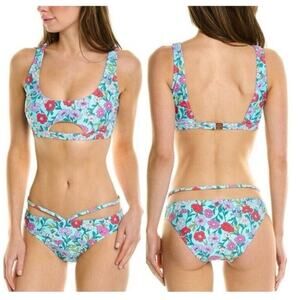 Nanette Lapore Cait Floral Bikini Swimsuit‎ Blue Size 4 New With Tags